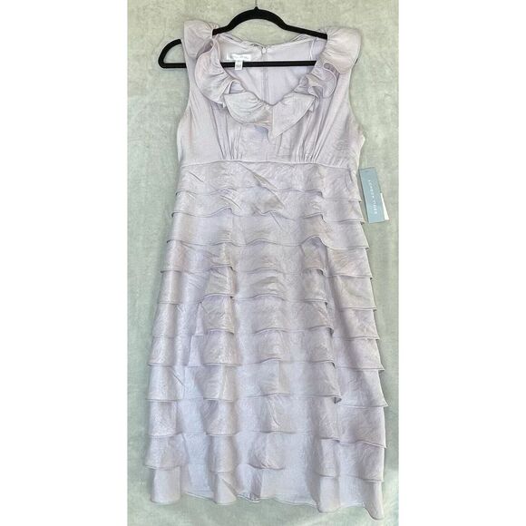 London Times Dress Womens 10 Purple Lilac Shimmer Ruffles Cocktail 90's NWT - Picture 4 of 14
